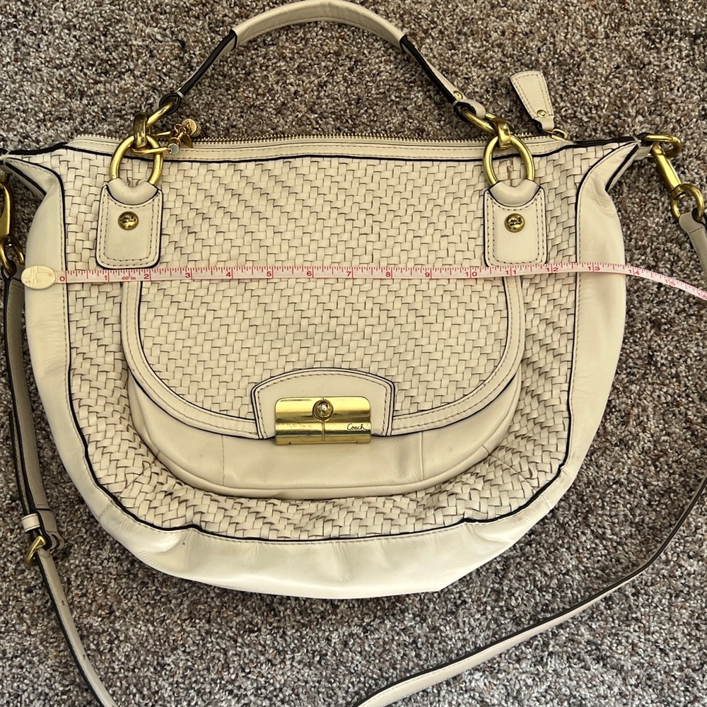 Coach white beige woven leather satchel crossbody handbag purse - Picture 5 of 7